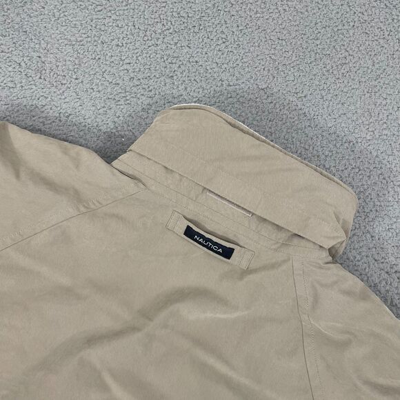 Nautica Fleece Lined Bomber Jacket Men XL Tan Windbreaker Full Zip - Picture 7 of 9